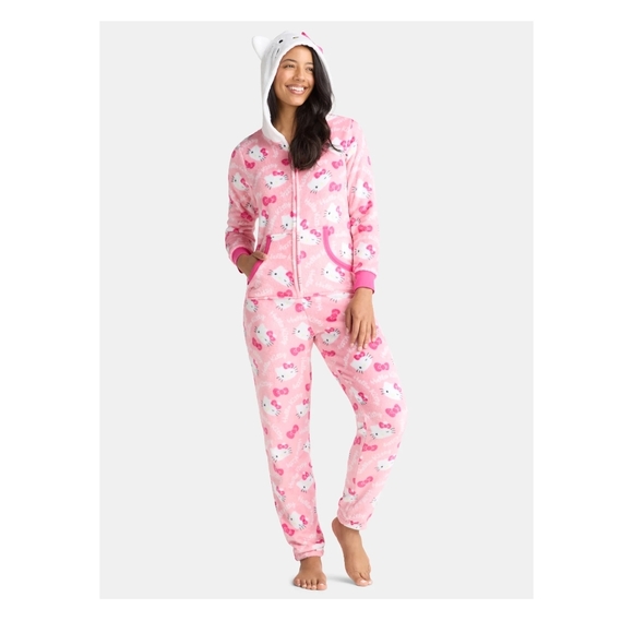 Pink Hooded Pajama Onesie PLUS SIZES AVAIL - Picture 1 of 4